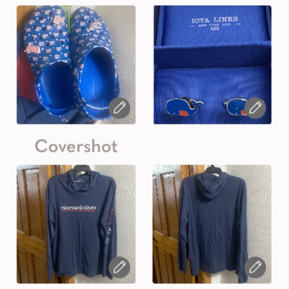 Vineyard vines crocs 9+🏈Hoodie szL+IOTA NIB🐳Cufflinks+Zip Z👔